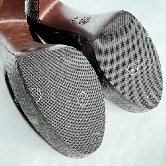 Platform Donald Pliner Black Patent Leather Snake Print Heel - Picture 16 of 16